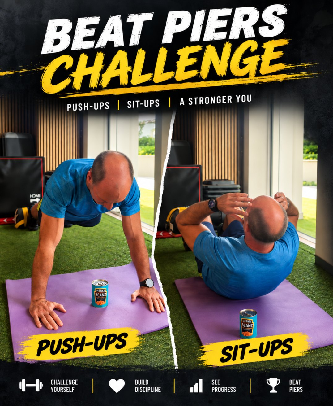 Photograph accompanying: September Beat Piers: press-ups and sit-ups. Piers did 83